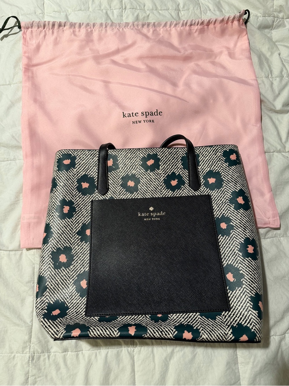 Kate Spade New York Peacock Sapphire Multi herringbone floral pattern